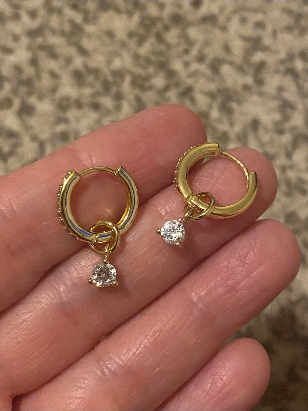 Gold Huggie Hoop Earrings with Clear CZ Dangles